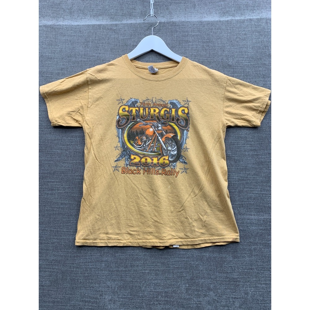 Gildan T Shirt Boys Large Yellow 2016 Sturgis Black Hills Motorcycle Rally 76th